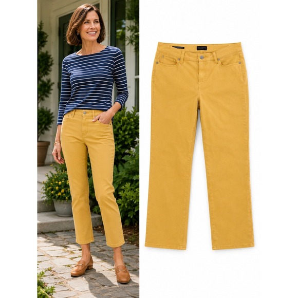Talbots Denim - Talbots Jeans WOMEN 10 Yellow Straight Leg Crop Jean Mustard Mid Rise Stretch